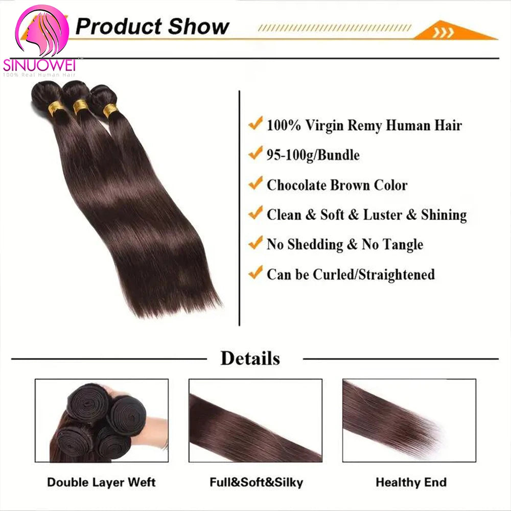 #2 Hair Bundles 1/3/4 Pcs Darkest Brown Colored Peruvian Human Hair Weaving Extensions 32 34 Inch Brazilian Hair Bundles Cheap