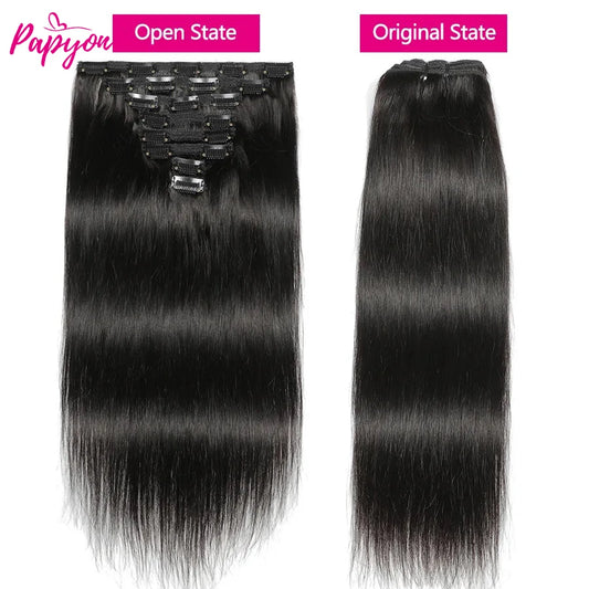 Clip In Hair Extensions Human Hair Thick Straight Clip In Natural Black Color Clip Ins Remy Hair 26 28 30 32 Inch For Women