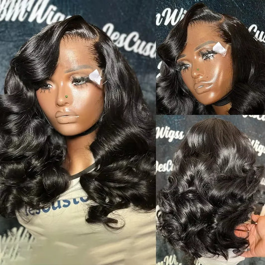 220 Density Body Wave Short Bob Wigs Human Hair 13x4 Transparent Lace Front Human Hair Wig Preplucked Lace Frontal Wig For Women