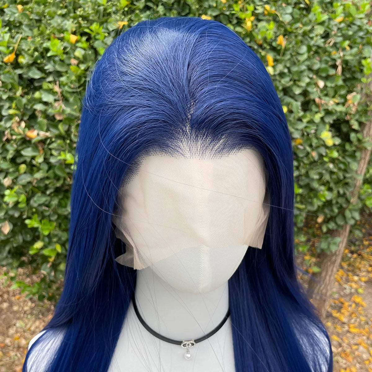 Dark Blue 13X4 Synthetic Lace Front Wigs for Women 26 Inch Long Sliky Straight Lace Wigs Half Hand Tied 150% Density Glueless