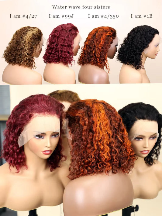 200% Density P4350 427 99j 1B Colored Burgundy Short Deep Water Wave 13x4 Lace Front Wigs Brazilian Short Bob 100% Human Hair
