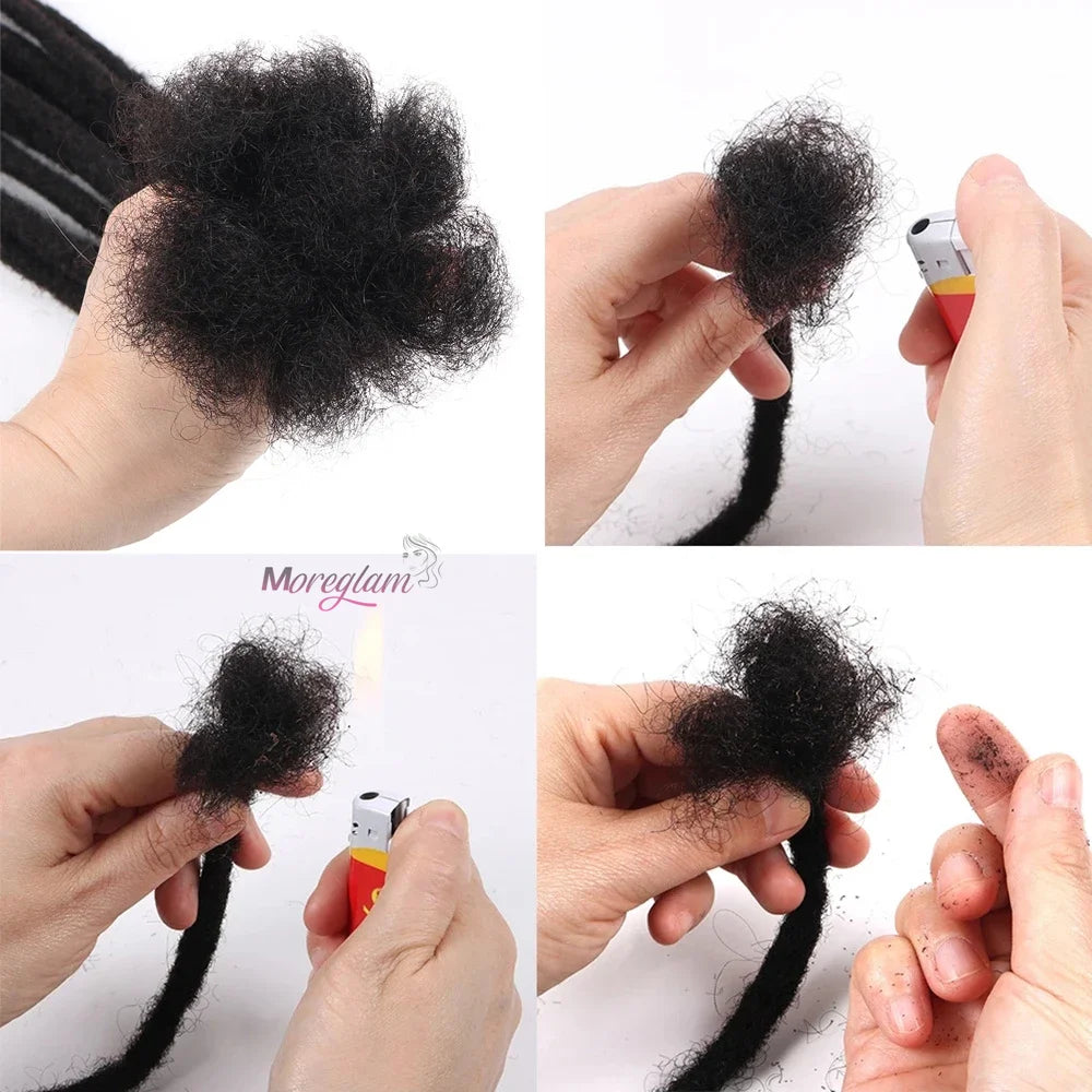 6 Inch 10 Strands Loc Extensions Human Hair 100% Handmade Permanent Dreadlock Extensions for Women Men Can Be Curled and Bleache