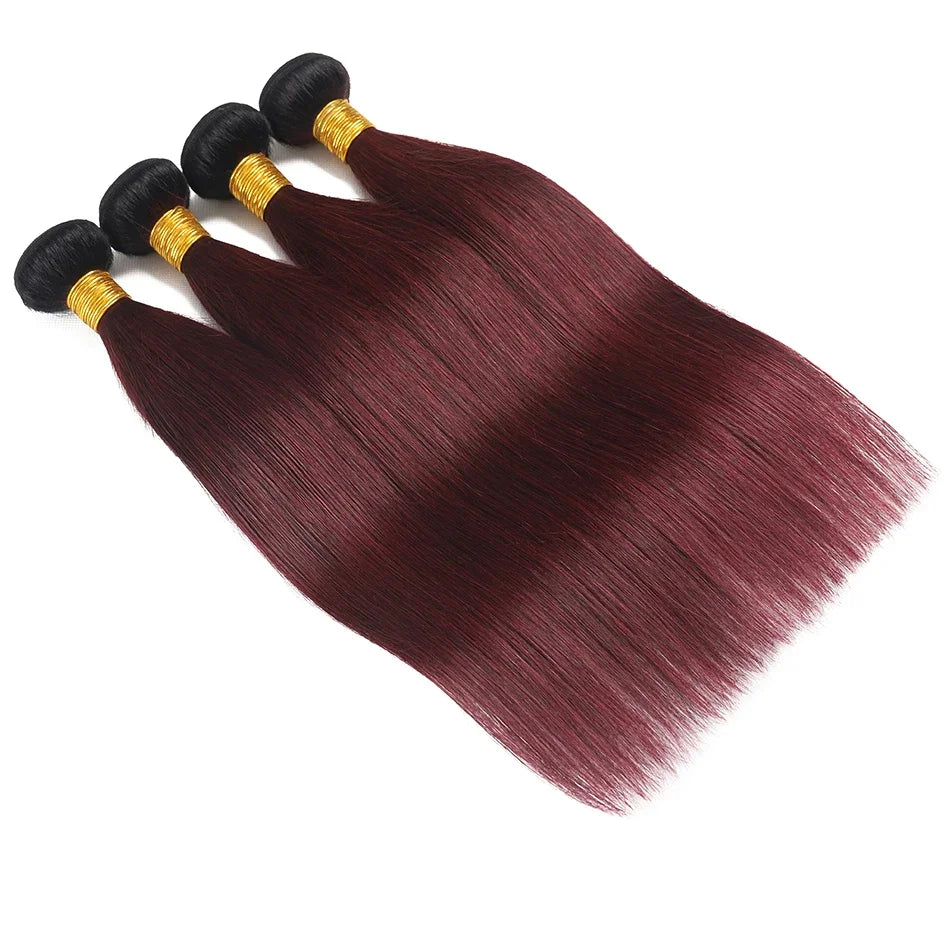 1b 99j Burgundy Human Hair Bundles Ombre Wine Red Bone Straight Human Hair 1/3 /4 Pcs Colored Brazilian Virgin Hair Extensions