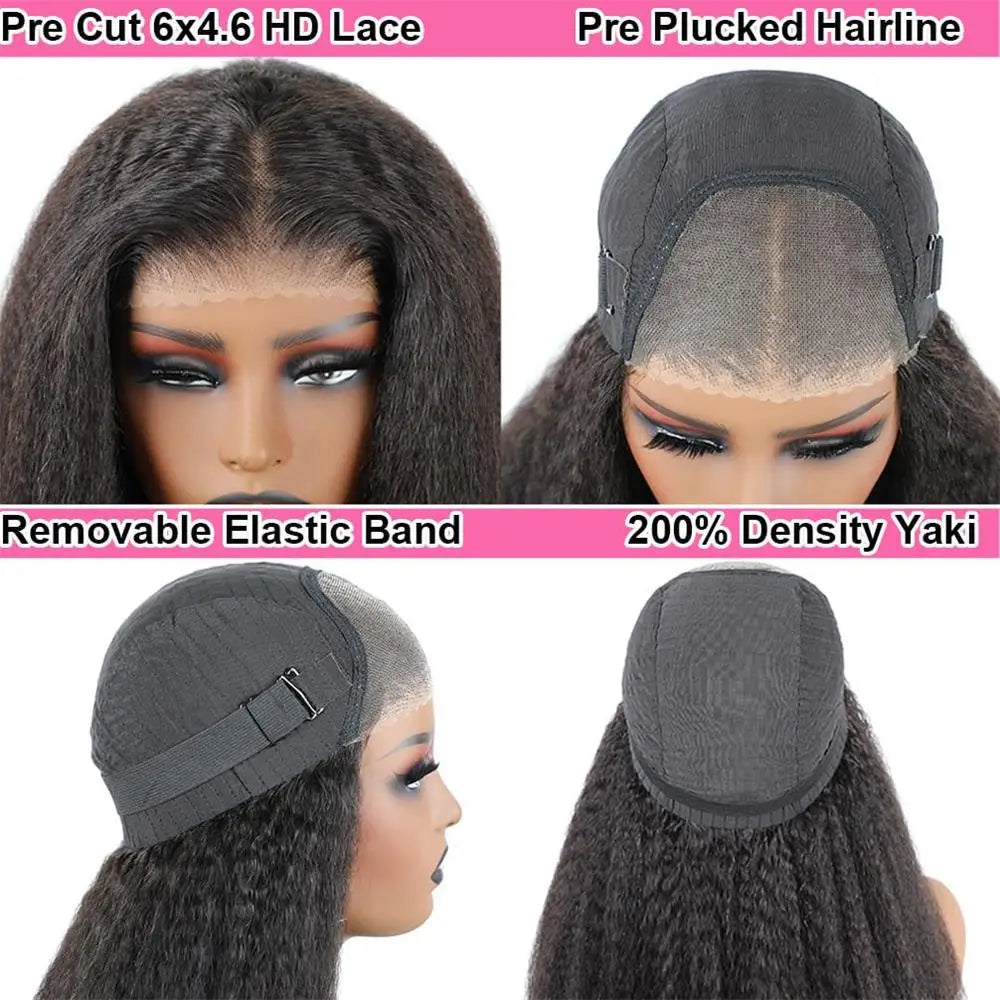 Kinky Straight Human Hair Wig For Women 13x4 Lace Front Wigs Human Hair Pre Plucked  Yaki Straight Brazilian Human Hair Wigs