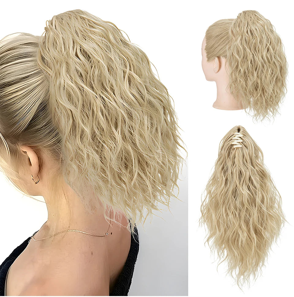 13Inch Premium Synthetic Curly Claw Clip In Ponytail Blonde Brown Short Hairpiece Fake Hair False Pigtail Hair Extensions P064