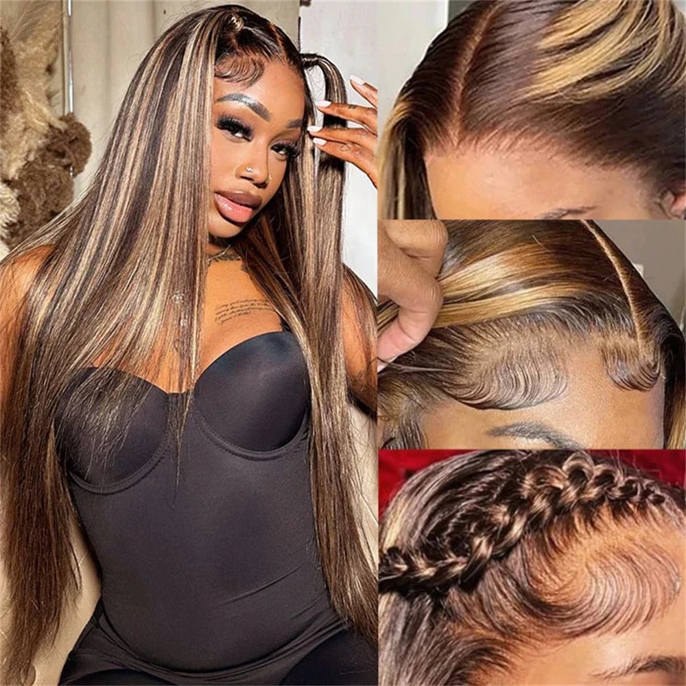 P4/27 Highlight Bundles With Closure Frontal 13x4 Straight Brazilian Human Hair Bundle With Frontal Ombre Blonde Hair Extensions