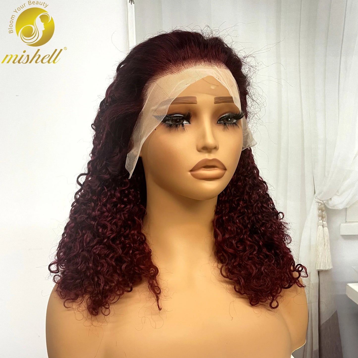 350% Density 13x4 Lace Frontal Pixie Curly Human Hair Wigs 12A Colored Water Wave Raw Burmese Bouncy Curly Hair Wigs for Women