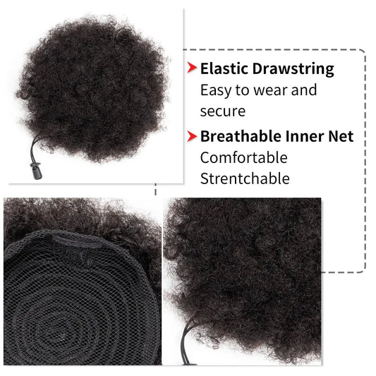Afro Kinky Puffs 100% Human Hair Buns Ponytail 12A Brazilian Short Curly Drawstring Ponytail Extensions For Black Women
