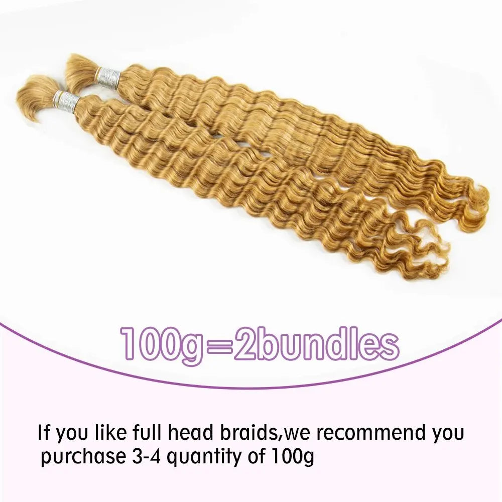 V Beauty Human Hair for Braiding Deep Wave #27 Honey Blonde Bulk Human Hair Bundles No Weft Hair Bulk for Women Hair Extensions