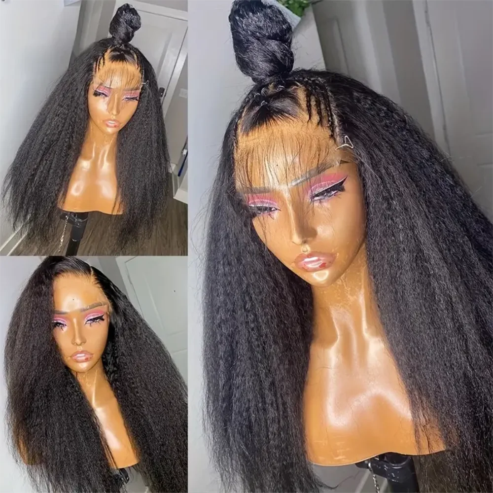 Kinky Straight Human Hair Wig For Women 13x4 Lace Front Wigs Human Hair Pre Plucked  Yaki Straight Brazilian Human Hair Wigs