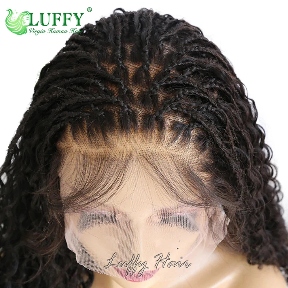 Knotless Boho Box Braids HD Transparent Full Lace Wig Curly Ends Human Hair Pre Plucked Braided Wigs 300 High Density For Women