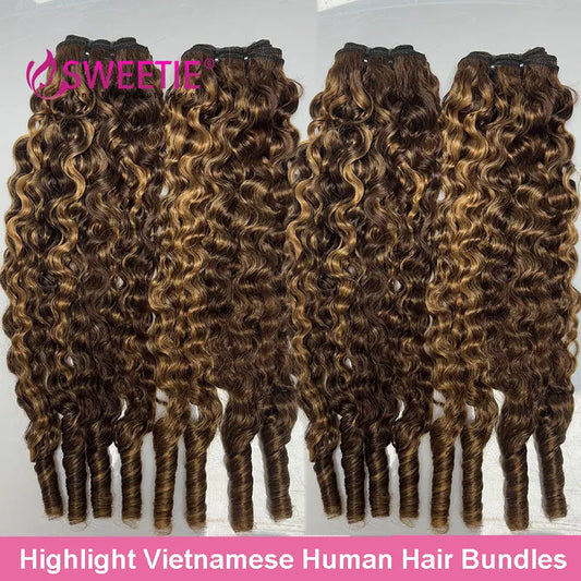 12A P4/27 Burmese Curly Human Hair Bundle Highlight Pixie Curls Human Hair Extensions Honey Blonde Vietnamese Raw Human Hair
