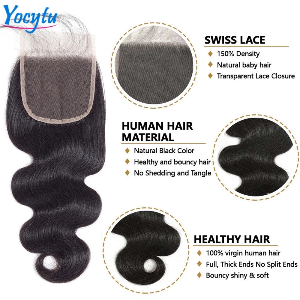 2x6 HD Lace Closure Human Hair Bundles With 4X4 5x5 Closure 20 22 24 Inch Body Wave Bundles Human Hair 3 Days Delivery France
