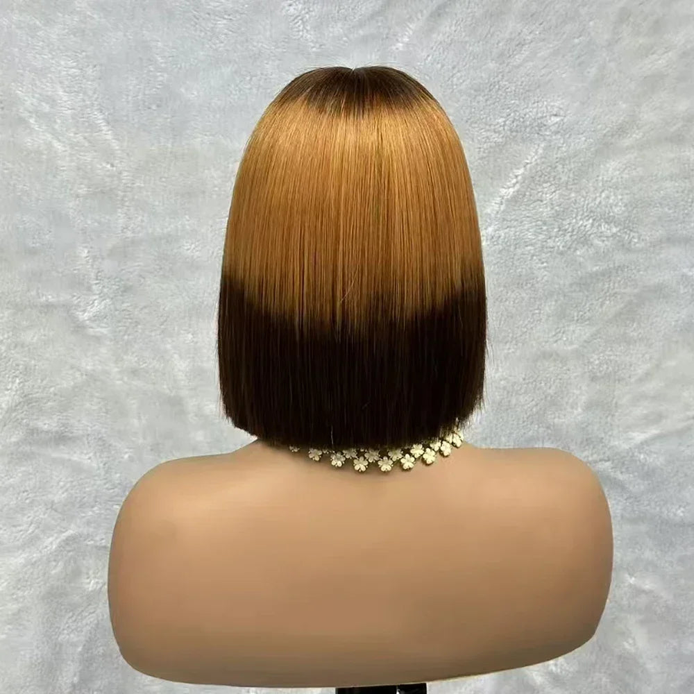 2x6 Lace Closure Bob Wigs Honey Brown Color Vietnam Raw Bone Straight Human Hair Short Bob Glueless Wigs for Women 180% Density