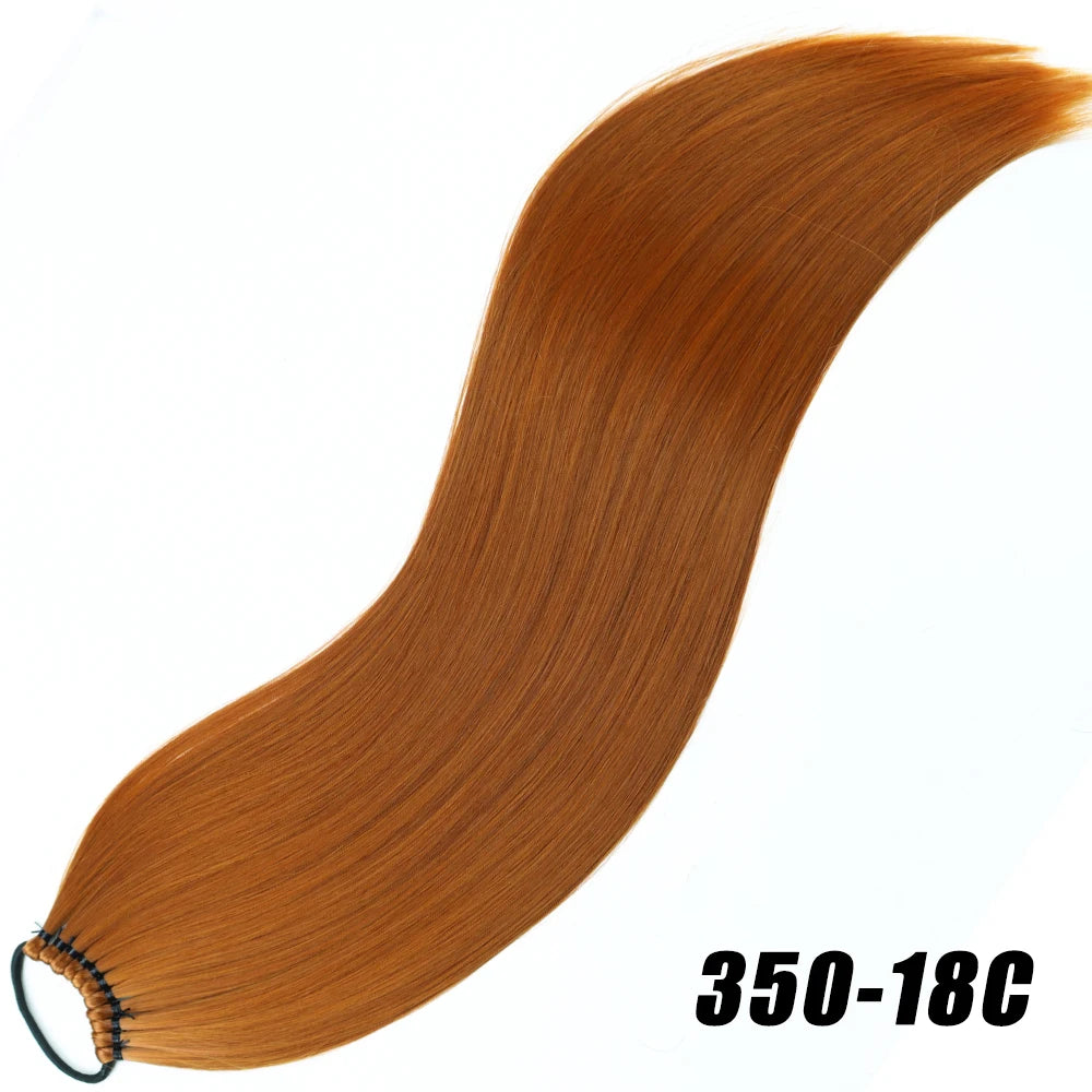 Synthetic 24Inch Ponytail Extensions Black Natural Braided Pony Tail Hairpiece Long Straight Rubber Band Hair For Women