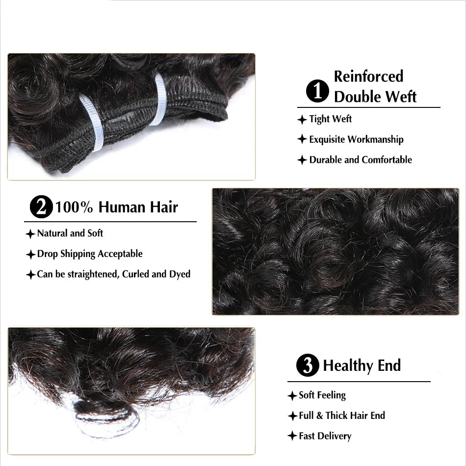 Brazilian Bouncy Curly Hair Extensions Human Hair Bundles 6inch Short Length Remy 100% Human Hair Bundles Short Curly for Women