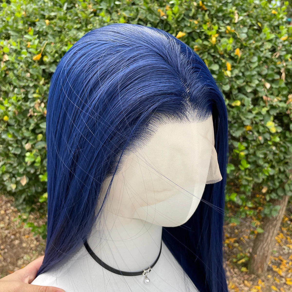 Dark Blue 13X4 Synthetic Lace Front Wigs for Women 26 Inch Long Sliky Straight Lace Wigs Half Hand Tied 150% Density Glueless
