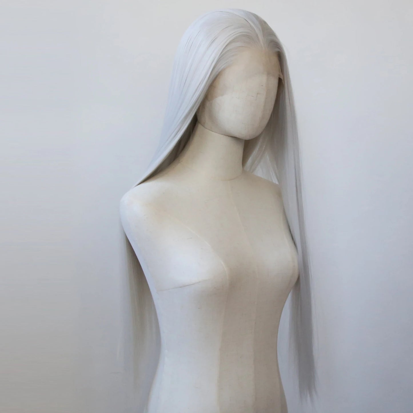 Silver Synthetic Lace Front Wig Long Straight Silver Lace Front Synthetic Wig Pre Plucked Heat Resistant Hair Daily Wear Cosplay
