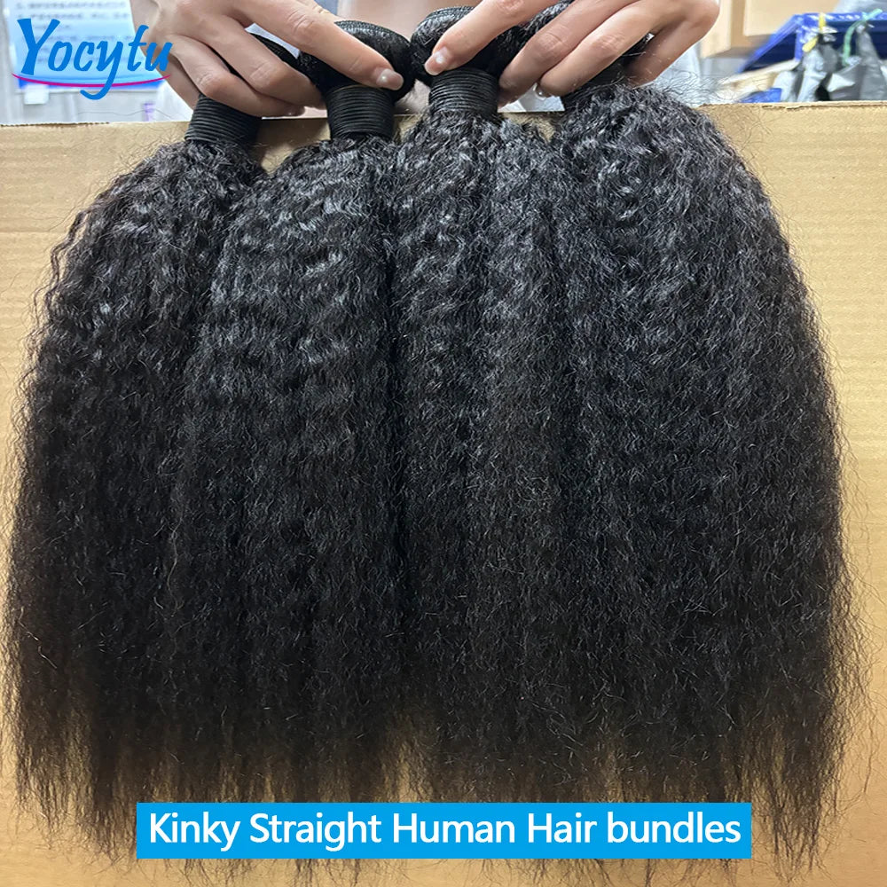 12A Top Quality Kinky Straight Bundles 24 Inch Human Hair Bundles 3 Days Delivery YOCYTU Yaki Straight Bundles 100% Human Hair