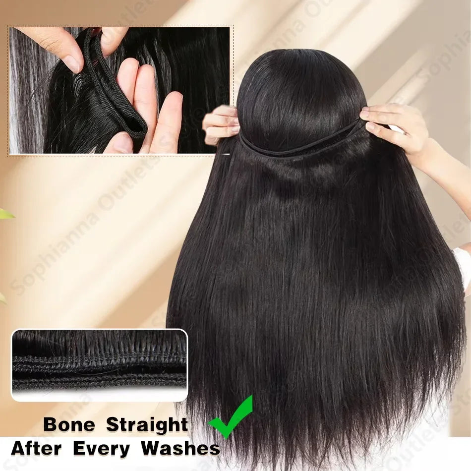 28 30 36 40 Inch Bone Straight 100% Real Human Hair Straight Human Hair Bundles Raw Hair Bundles Brazilian Hair Weave Extensions