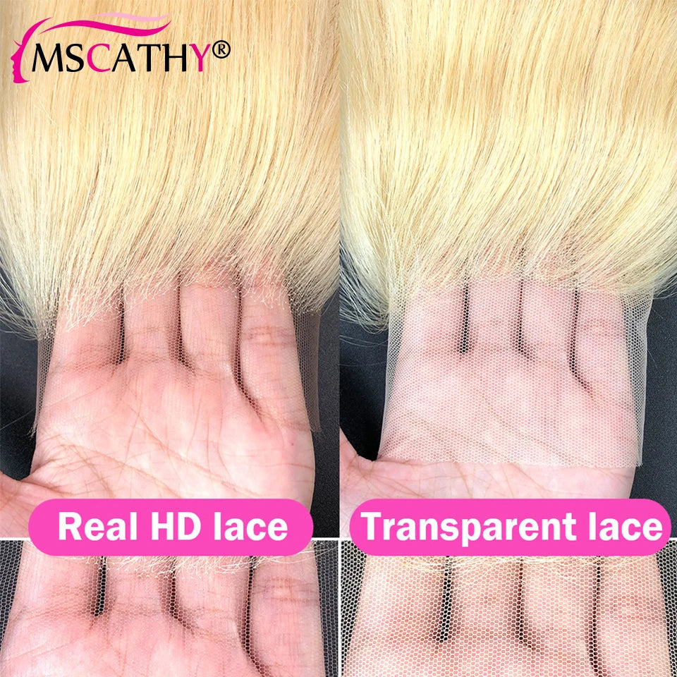 13x6 Blonde Ombre Human Hair Wigs For Women Short Straight Bob Lace Front Wig With Roots 13x4 HD Transparent Lace Remy Hair Wig