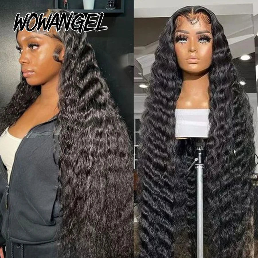 Wow Angel 34in Deep Wave Wigs 5x5 HD Lace Closure Wigs Melt Skins Glueless Human Hair Wigs Wear To Go Brazilian Hair For Women