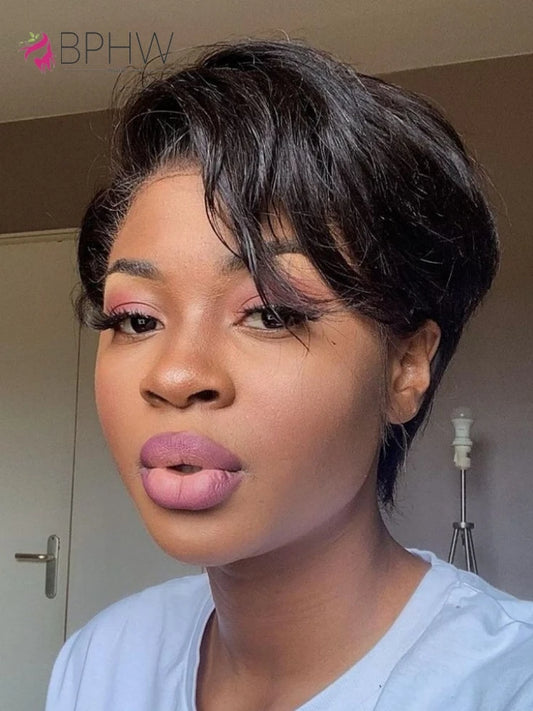 200 Density 13X4 Straight Short Human Hair Wigs Natural Color HD Lace Frontal Wig Short Human Hair Wig for Woman Pixie Cut Wig