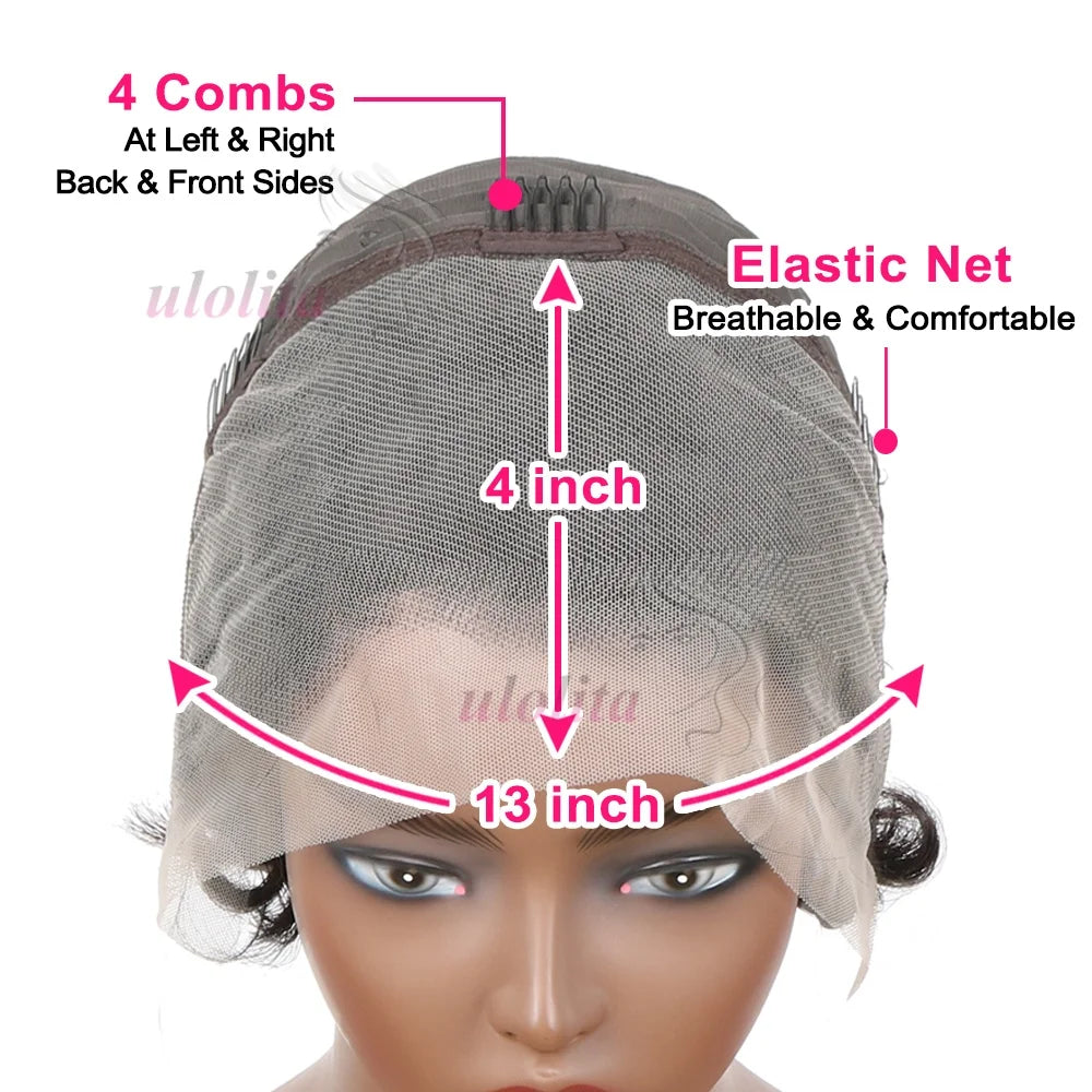 Ombre #1B Brown Short Pixie Cut Wigs For Women Human Hair 200% Straight Chocolate brown Lace Front Bob Wig Brazilian Remy Hair