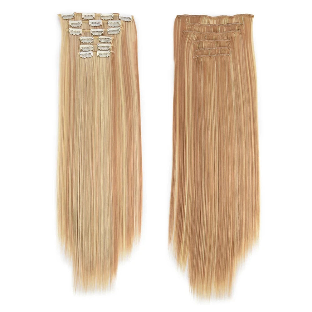 Clip in Hair Extensions Synthetic 24Inch Long Invisible Natural Straight 6 PCS Thick Seamless Clip on Hair Extensions for Women