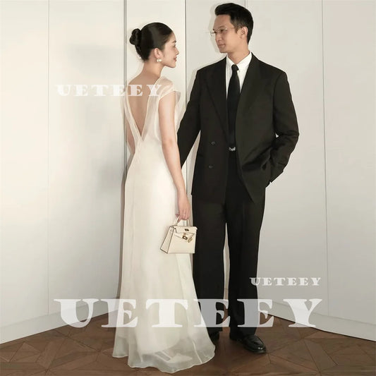 UETEEY Customized Korea Simple Elegant Satin And Tulle Mermaid Wedding Dress For Women Open Back Court Train Bridal Gown