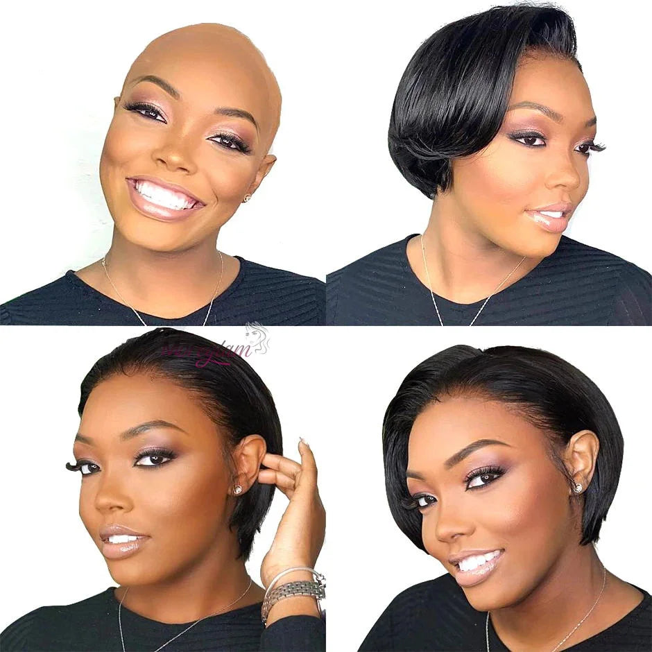 Pixie Cut 13x4 Transparent Lace Front Wigs For Women Short Bob Wig Brazilian Pre Plucked Lace Frontal Human Hair Wig 200 Density