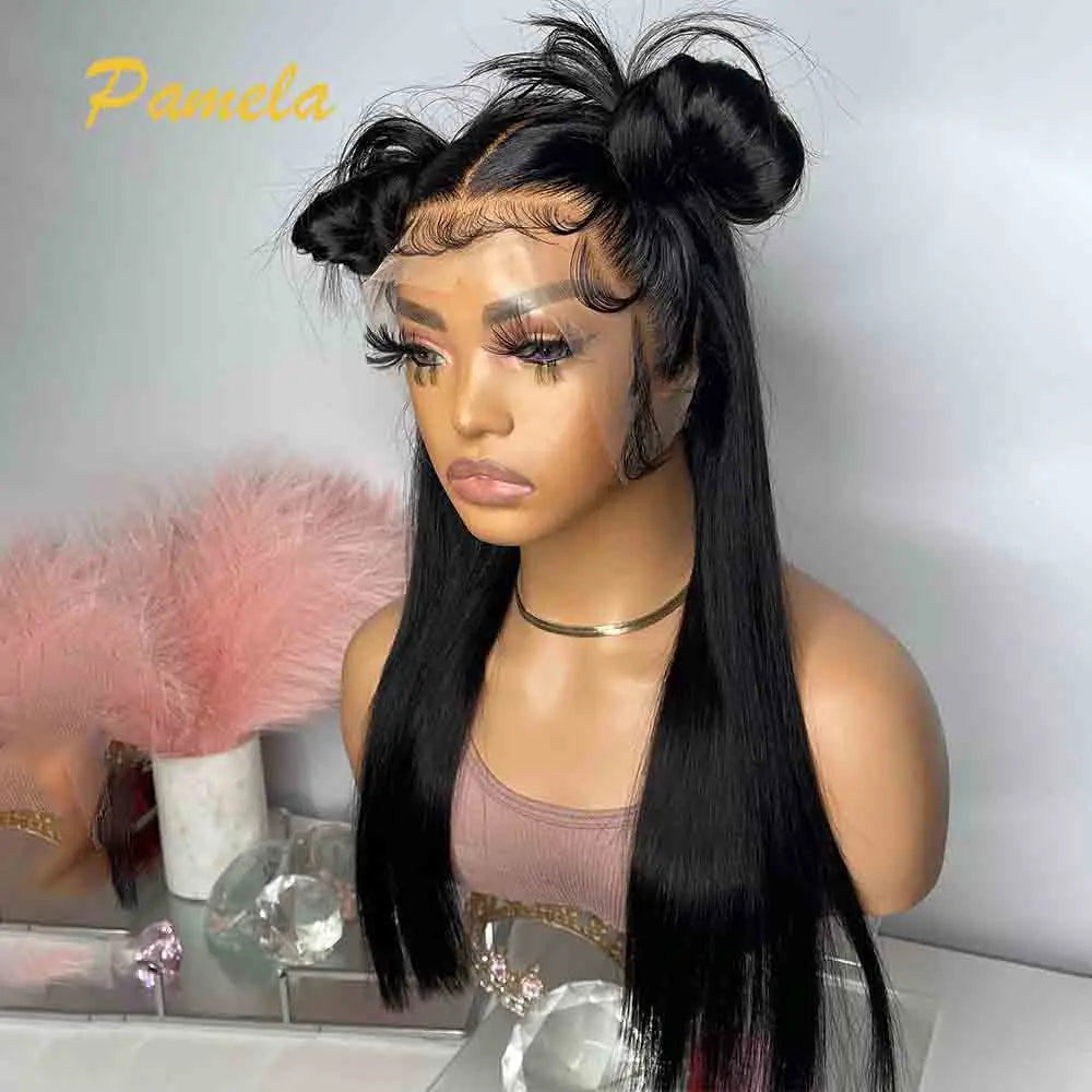 400% Density Double Drawn Glueless Wig Human Hair Ready To Go Bone Straight 13X6 HD Transparent Lace Frontal Wig Bleached Knots