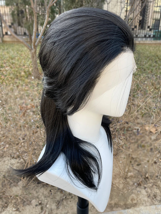Mullet Cosplay Wigs for Black Women Rocker Men Shoulder Length Synthetic Hair 13X4 Lace Front Wigs Glueless Natural Hairline
