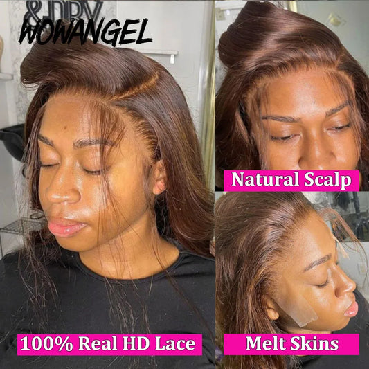 Wow Angel Chocolate Brown Colored 13x6 HD Lace Front Wig Straight Wigs Glueless Human Hair Wig Weargo Wig Melt Skin For Woman