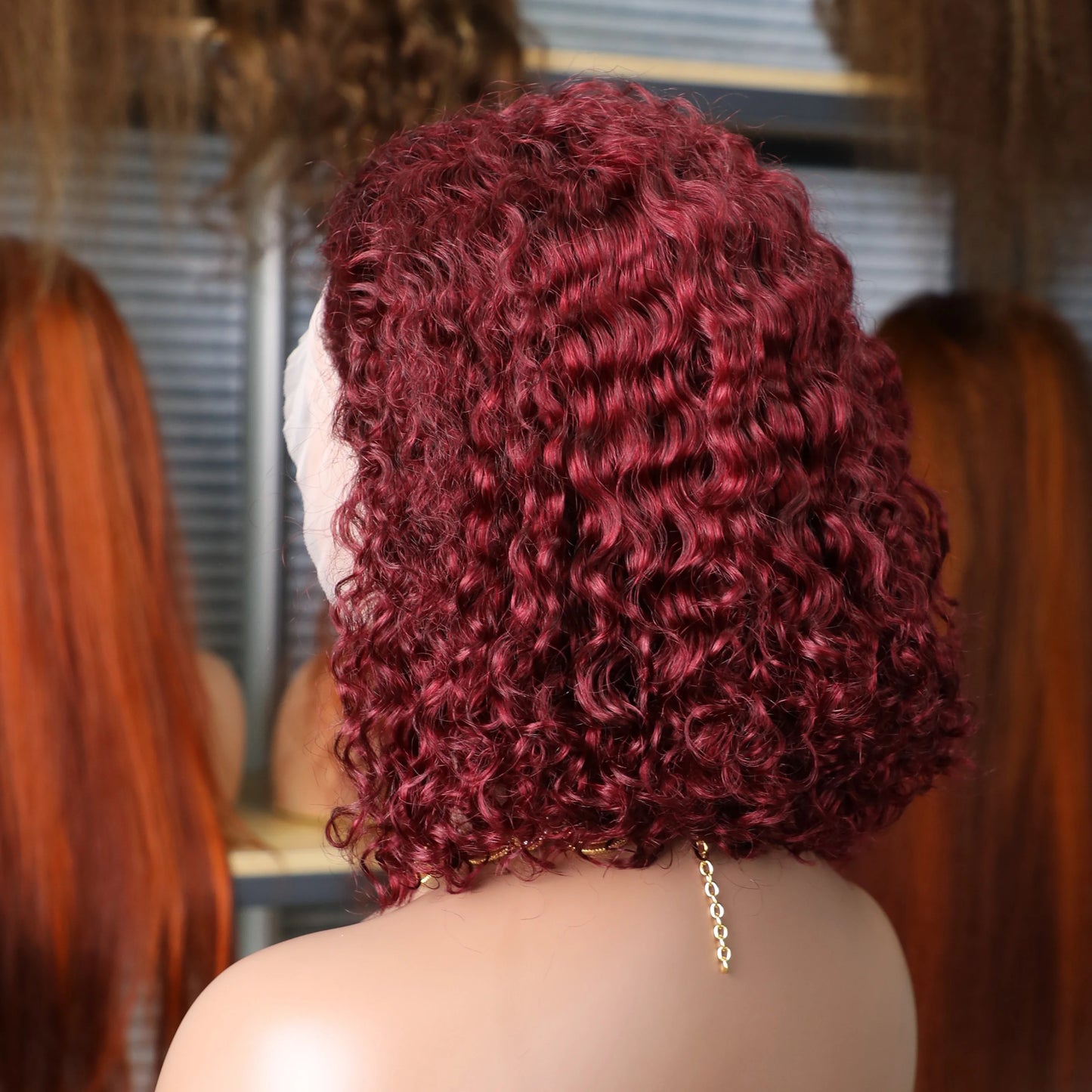 99J Burgundy Curly Wigs Brazilian 13x4 Full Lace Frontal Human Hair Wig 200% Density Colored Water Wave Short Bob Wig Human Hair