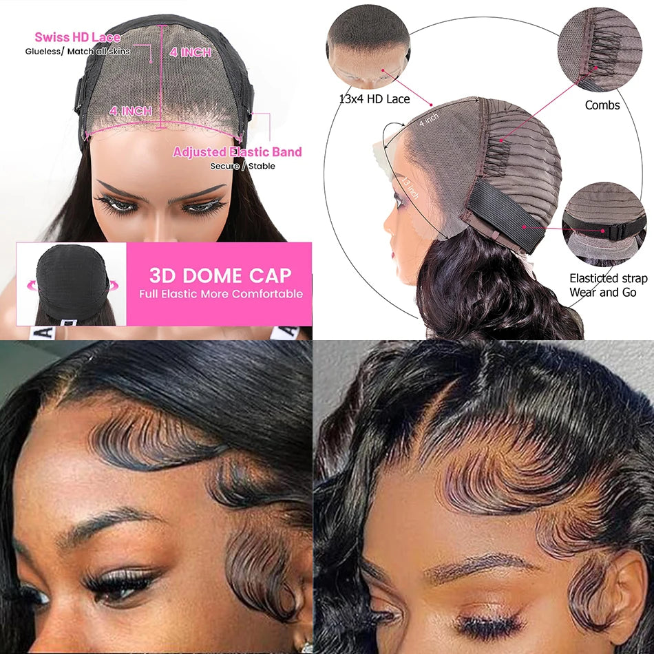 100% Raw Brazilian Virgin Hair Double Drawn Bouncy Wave 13x4 Lace Frontal Wig 250% Density 4X4 HD Lace Closure Wear And Go Wigs