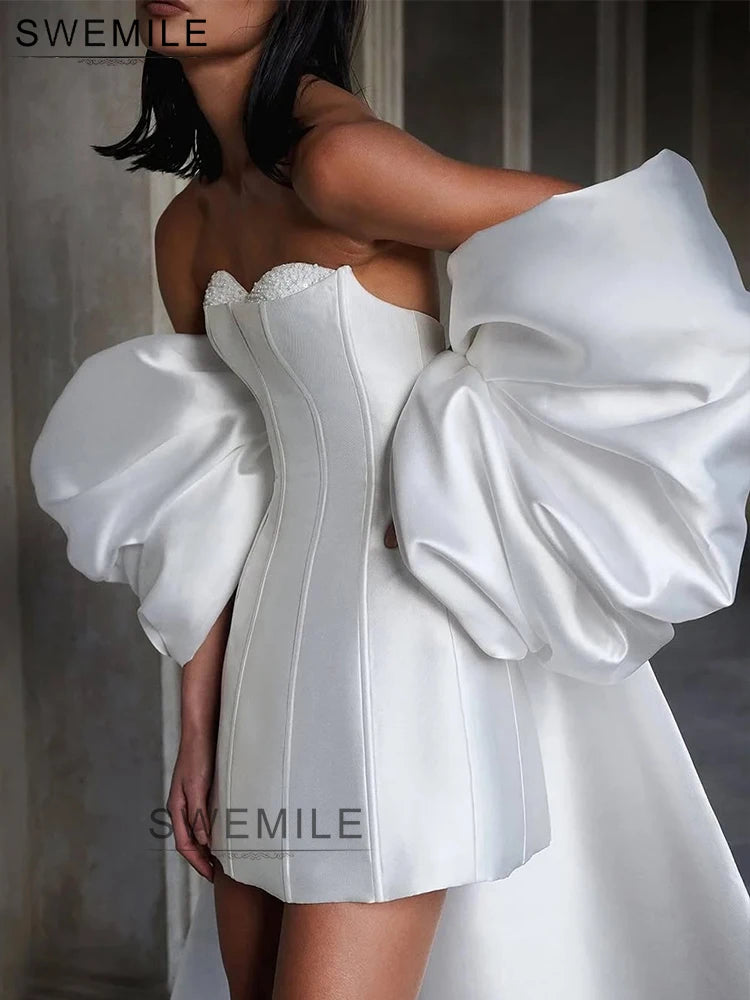 SWEMILE A-Line Simple 2 Pieces Mini Wedding Dresses With Shawl Bead Women Party Bridal Gowns Short Wedding Bride Dresses 2025