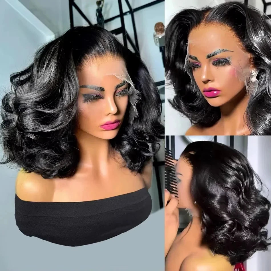 Umi 230% Glueless Human Hair Wavy 13x4 Transparent Lace Front Wigs For Women Body Wave Lace Frontal Wig Short Bob Wig Human Hair