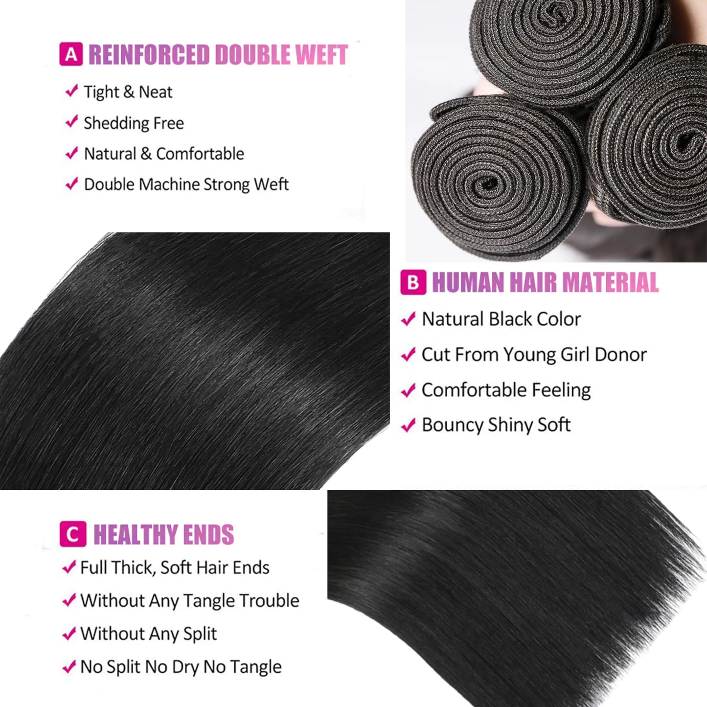 Brazilian Straight Hair Bundles 28 30 32 Inch 12A Virgin Remy Straight Human Hair Bundles 100% Unprocessed Remy Hair Bundles #1B