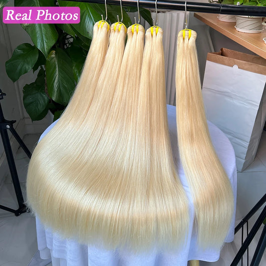 Double Drawn #613 Blonde Colored Bone Straight Human Hair Bundles 1/2/3/4 Pcs 100% Human Hair Weave Hair Extensions For Women