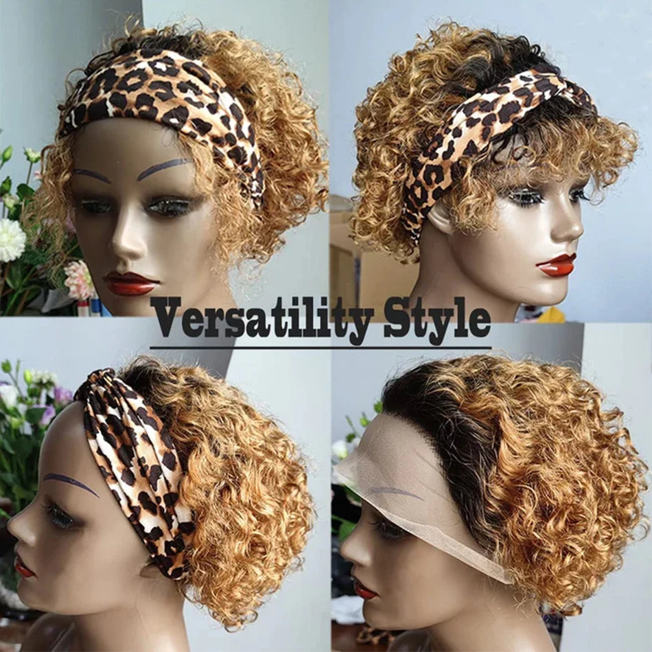Pixie Cut Wig Kinky Curly Human Hair Wig Honey Blonde Burgundy Colored Short Curly Bob Wigs Pre plucked 13x1 Lace Frontal Wigs