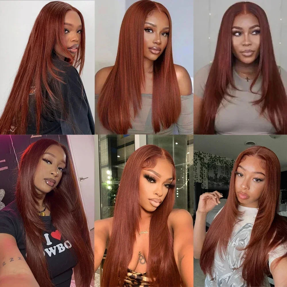 Reddish Brown Layered Lace Front Wig 13X6 Copper Red Straight Lace Front Wigs For Women Synthetic Glueless Heat Resistant Wigs