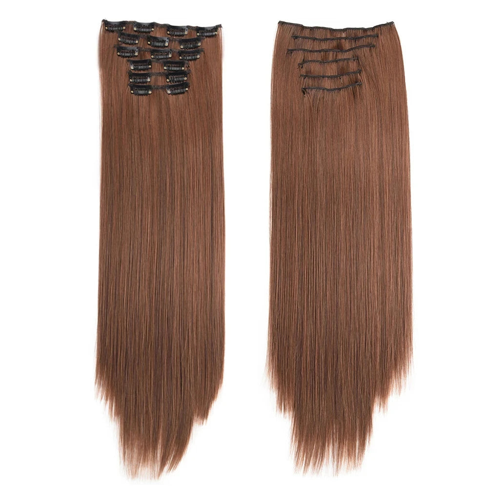 Clip in Hair Extensions Synthetic 24Inch Long Invisible Natural Straight 6 PCS Thick Seamless Clip on Hair Extensions for Women