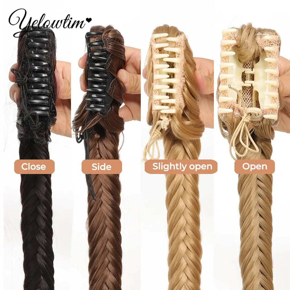 Synthetic Ponytail Extension Hairpiece Straight Claw Clip Fishbone Braid Ponytail For Women Heat Resistant Pony Tail Fake Hair