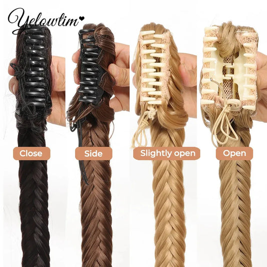 Synthetic Ponytail Extension Hairpiece Straight Claw Clip Fishbone Braid Ponytail For Women Heat Resistant Pony Tail Fake Hair