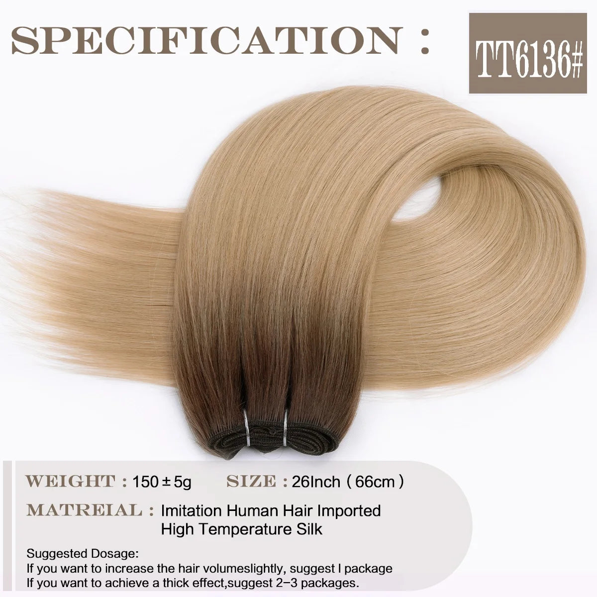 26Inch Synthetic Straight Hair Weave Hair Bundles 150g Natural Long Hair Extensions Yaki Straight Hair Weaving For Women Fake