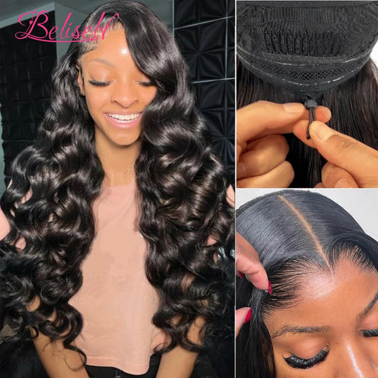 13x4 13x6 HD Lace Frontal Wig Body Wave Pull Go Glueless Human Hair Wigs with Elastic Drawstring 5x5 Closure Wig Beliself