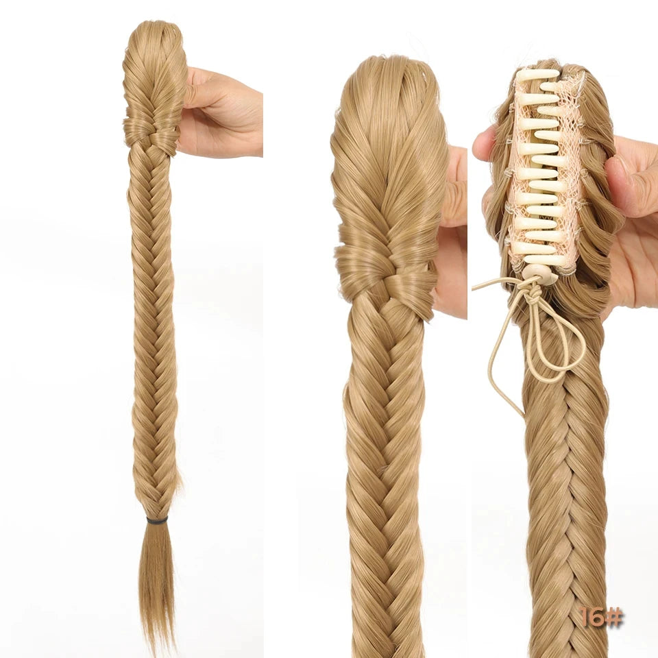Synthetic Ponytail Extension Hairpiece Straight Claw Clip Fishbone Braid Ponytail For Women Heat Resistant Pony Tail Fake Hair