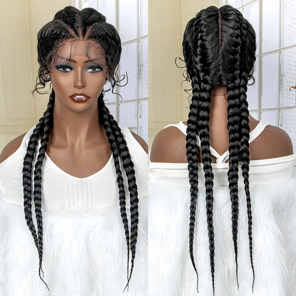 Synthetic Lace Wigs Braided Wigs with Baby Hair Long 26 Inches Box Braids Wig for Black Women Lace Front  Afro Hair Wigs