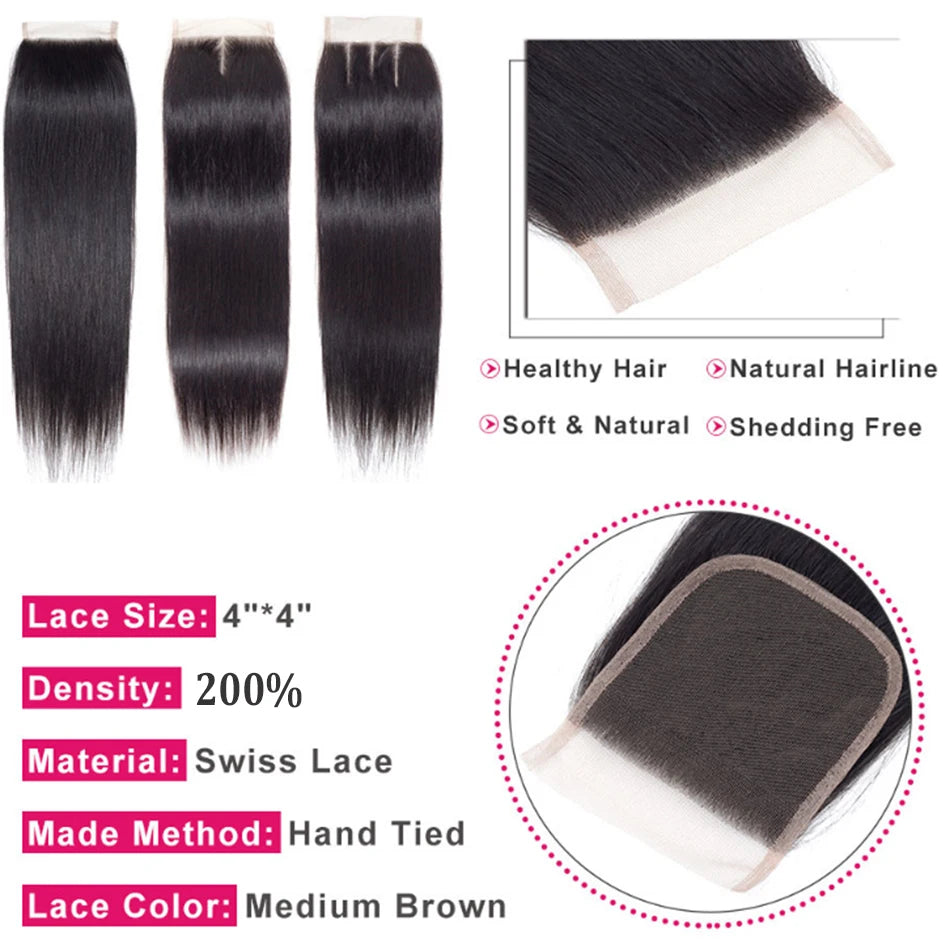 12A Raw Straight Virgin Hair Bundles With HD Frontals Meche Bresilienne Brazilian Born Straight Human Hair 3 Bundle With Closure